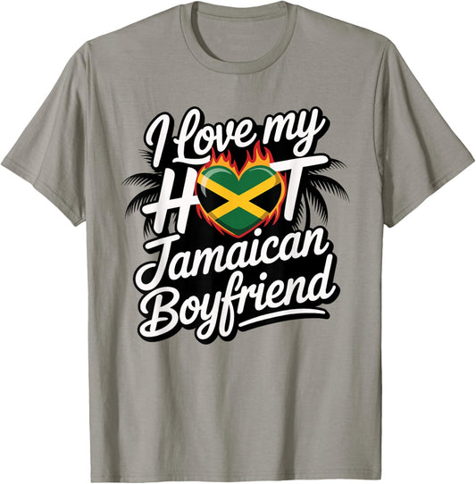 Hot Jamaican Boyfriend Flame Heart Jamaica Birthday Design T-Shirt - T-Shirt | Sand