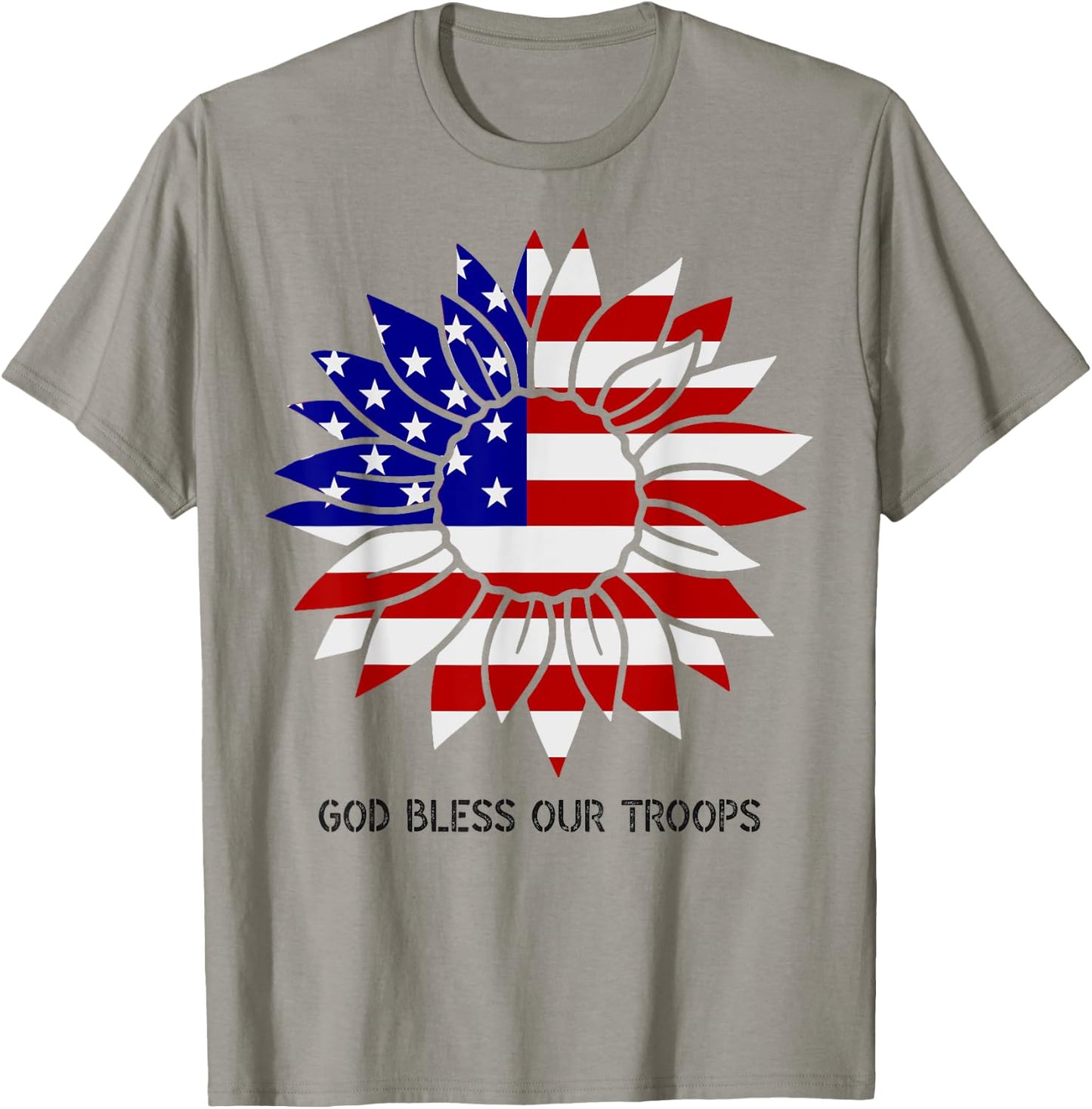 Patriotic US Flag Sunflower God Bless Our Troops Kids Men T-Shirt - T-Shirt | Sand