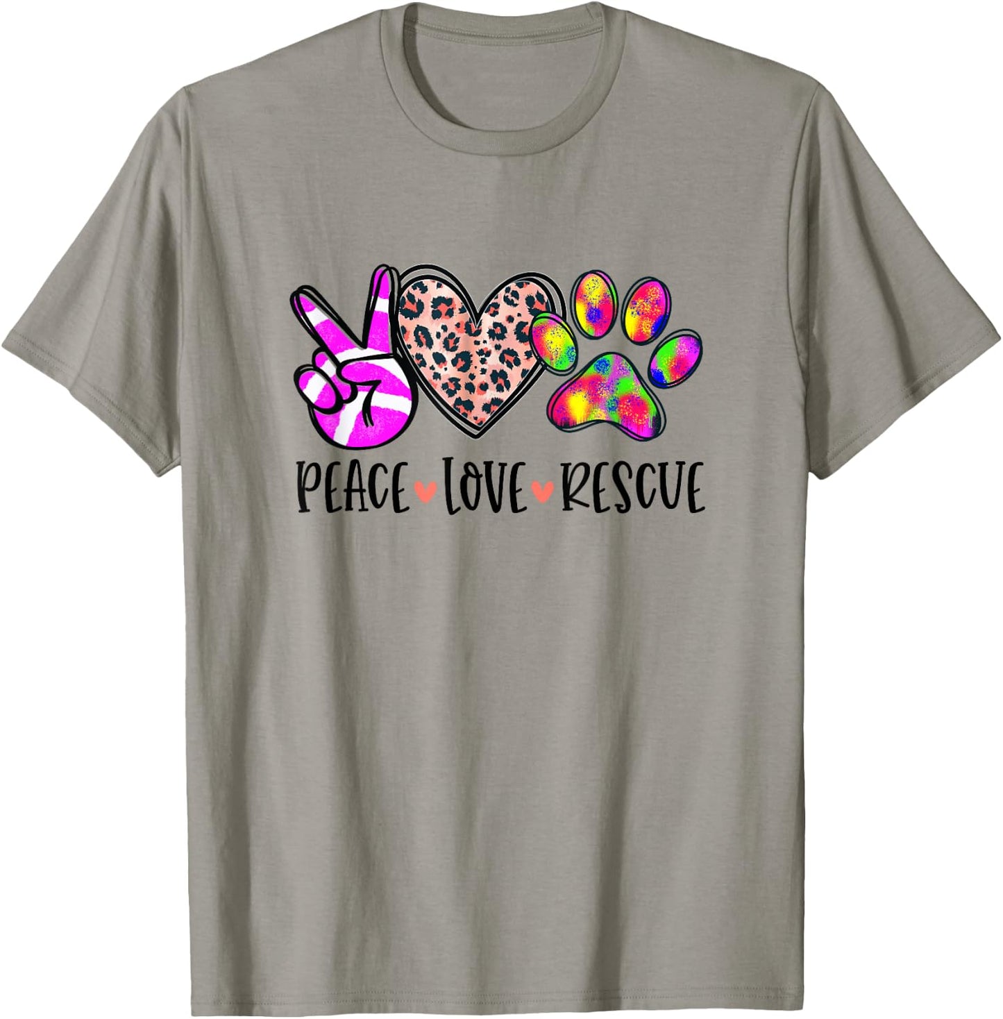Animal Rescue Gifts Men Women Kids Peace Love Adopt Dog Cat T-Shirt - T-Shirt | Sand