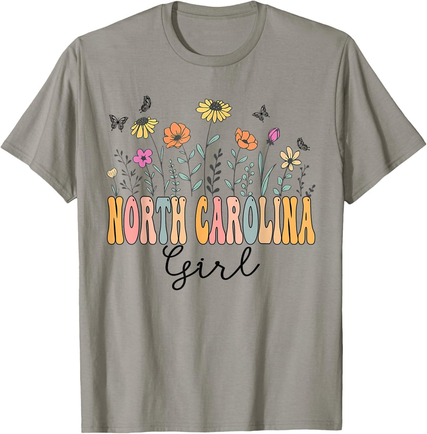 North Carolina Girl Wildflower Groovy North Carolina Lover T-Shirt - T-Shirt | Sand