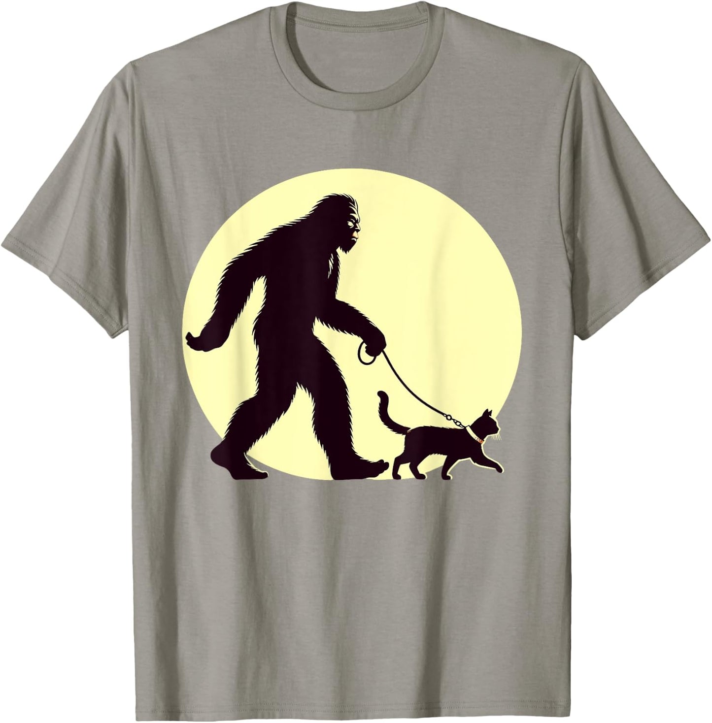 Bigfoot Sasquatch Walking Cat Funny Cat Lover Graphic Art T-Shirt - T-Shirt | Sand