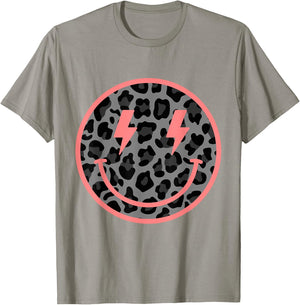 Retro Happy Face Leopard Print Cheetah Smile Face T-Shirt - T-Shirt | Sand