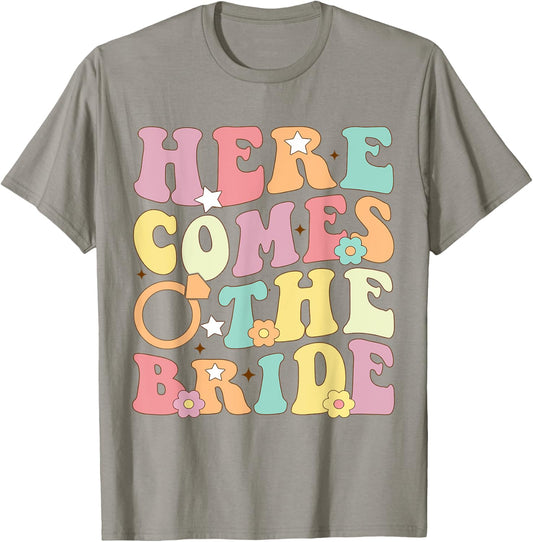 Here Come The Bride Party Retro Groovy Bachelorette Matching T-Shirt - T-Shirt | Sand