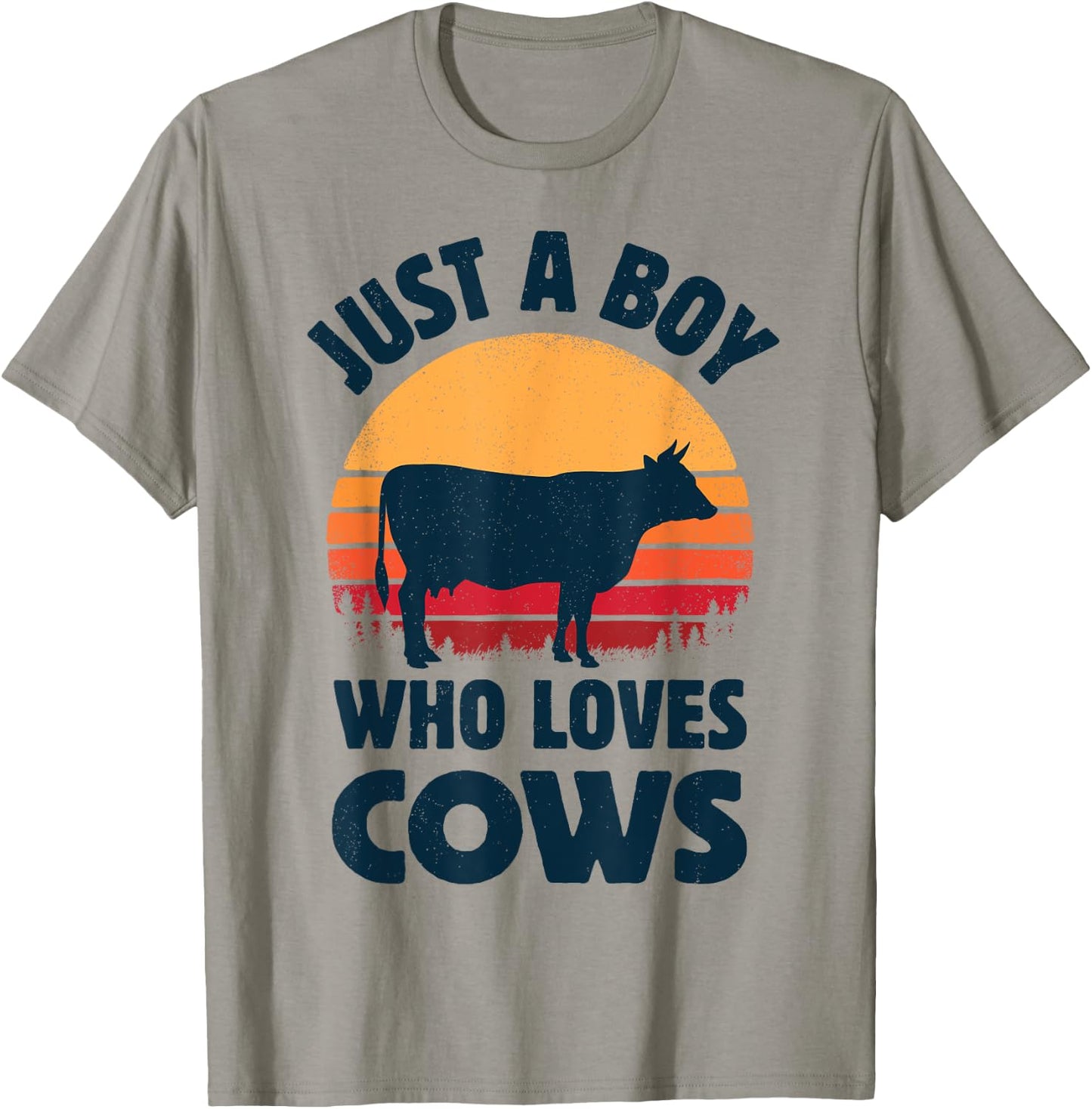 Cow Just A Boy Who Loves Retro Farm Animal Farmer Sunset T-Shirt - T-Shirt | Sand