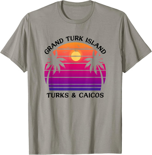 Grand Turk Island Turks & Caicos Sunset and Palm Trees T-Shirt - T-Shirt | Sand
