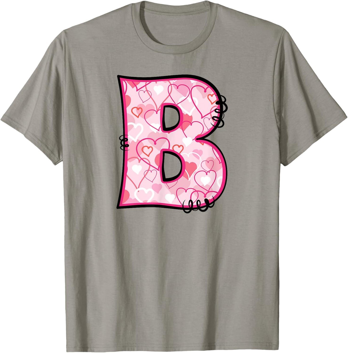 Letter B Pink Initial Monogram Hearts Girly T-Shirt - T-Shirt | Sand