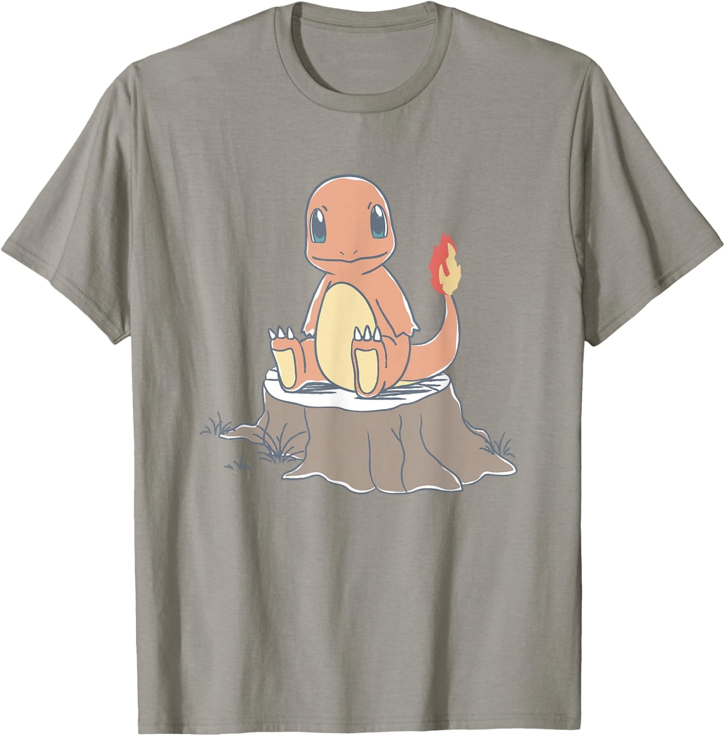 Pokémon Charmander Sitting On Tree Stump Retro Sketch T-Shirt - T-Shirt | Sand
