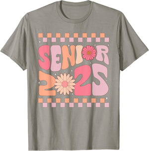 Class of 2025 Senior 25 senior for girls pink groovy T-Shirt - T-Shirt | Sand