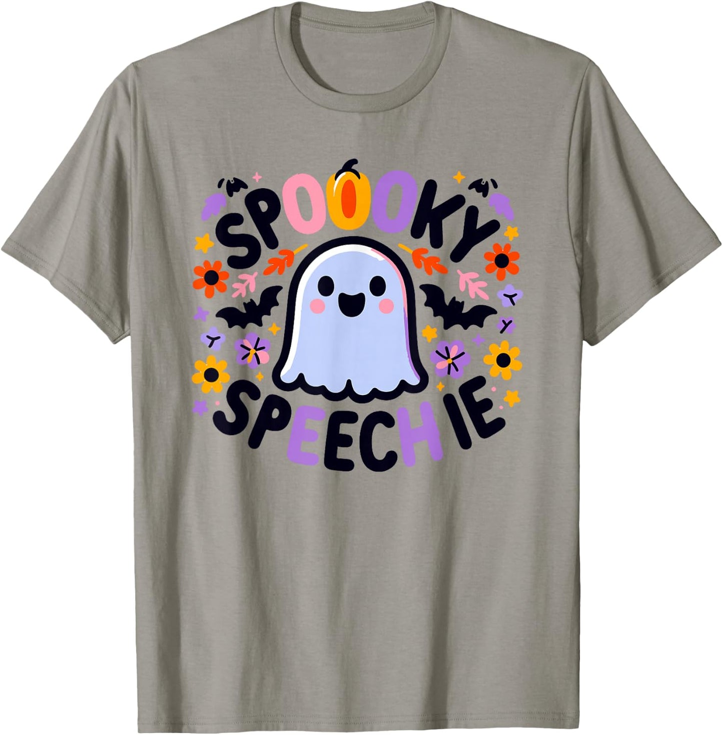 SLP Halloween Speech Therapy Spooky Ghost Speech Therapist T-Shirt - T-Shirt | Sand