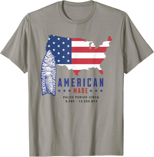 Paleo Spearpoint (Arrowhead) with American Flag Kids Men T-Shirt - T-Shirt | Sand