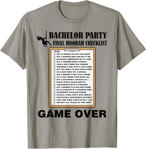 Bachelor Party Checklist Funny Challenge for Grooms T-Shirt - T-Shirt | Sand