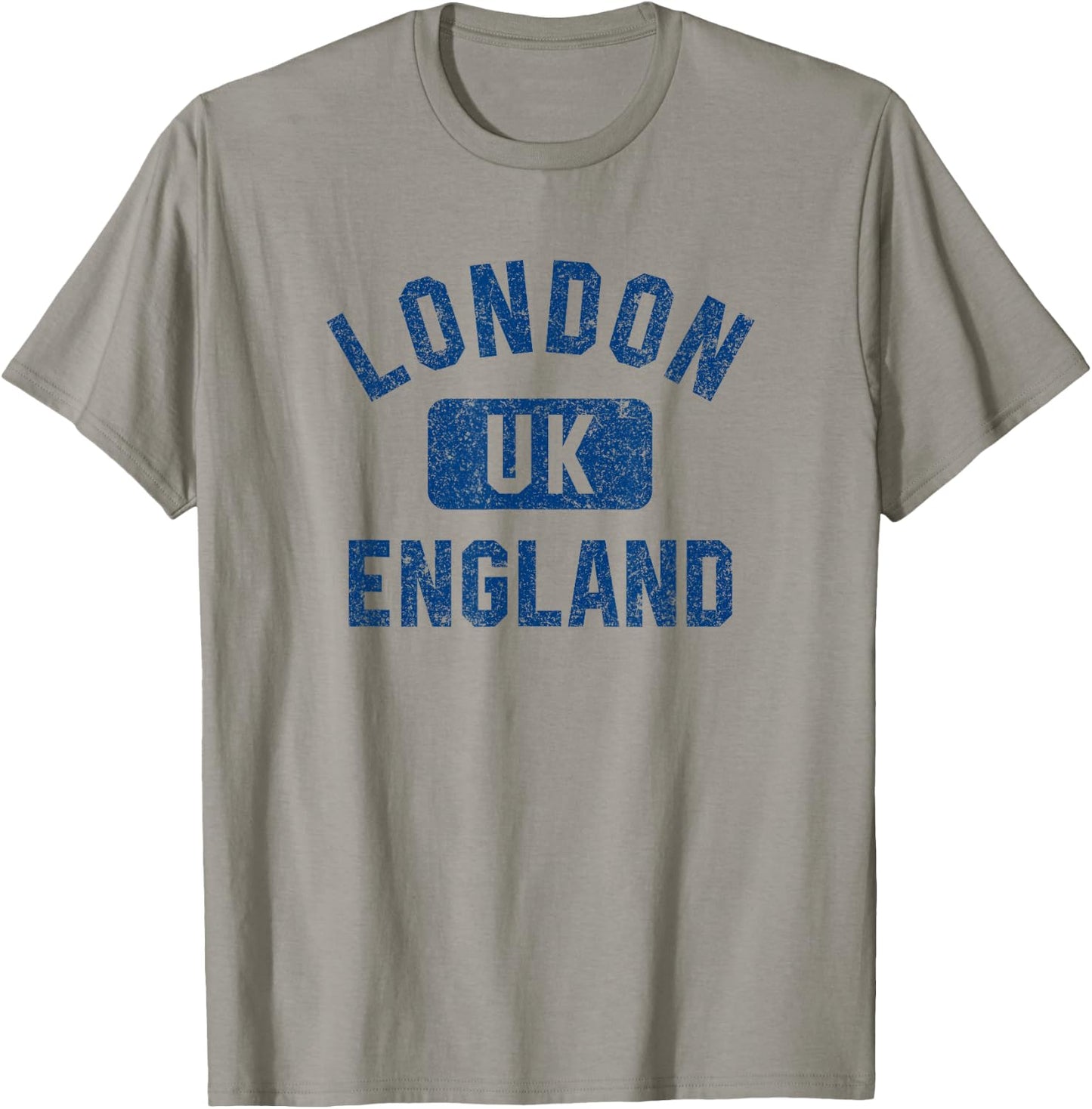 London England UK Gym Style Distressed Dark Blue Print T-Shirt - T-Shirt | Sand