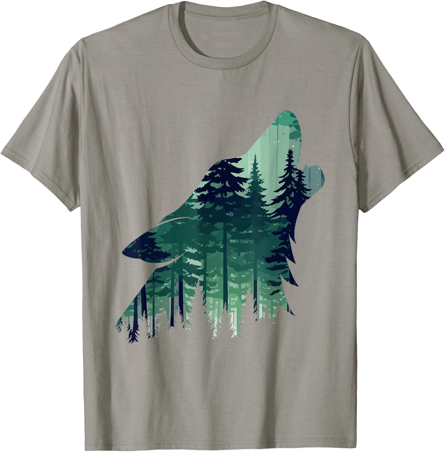 Landscape Animal Art Nature Forest Hiking Howling Wolf T-Shirt - T-Shirt | Sand