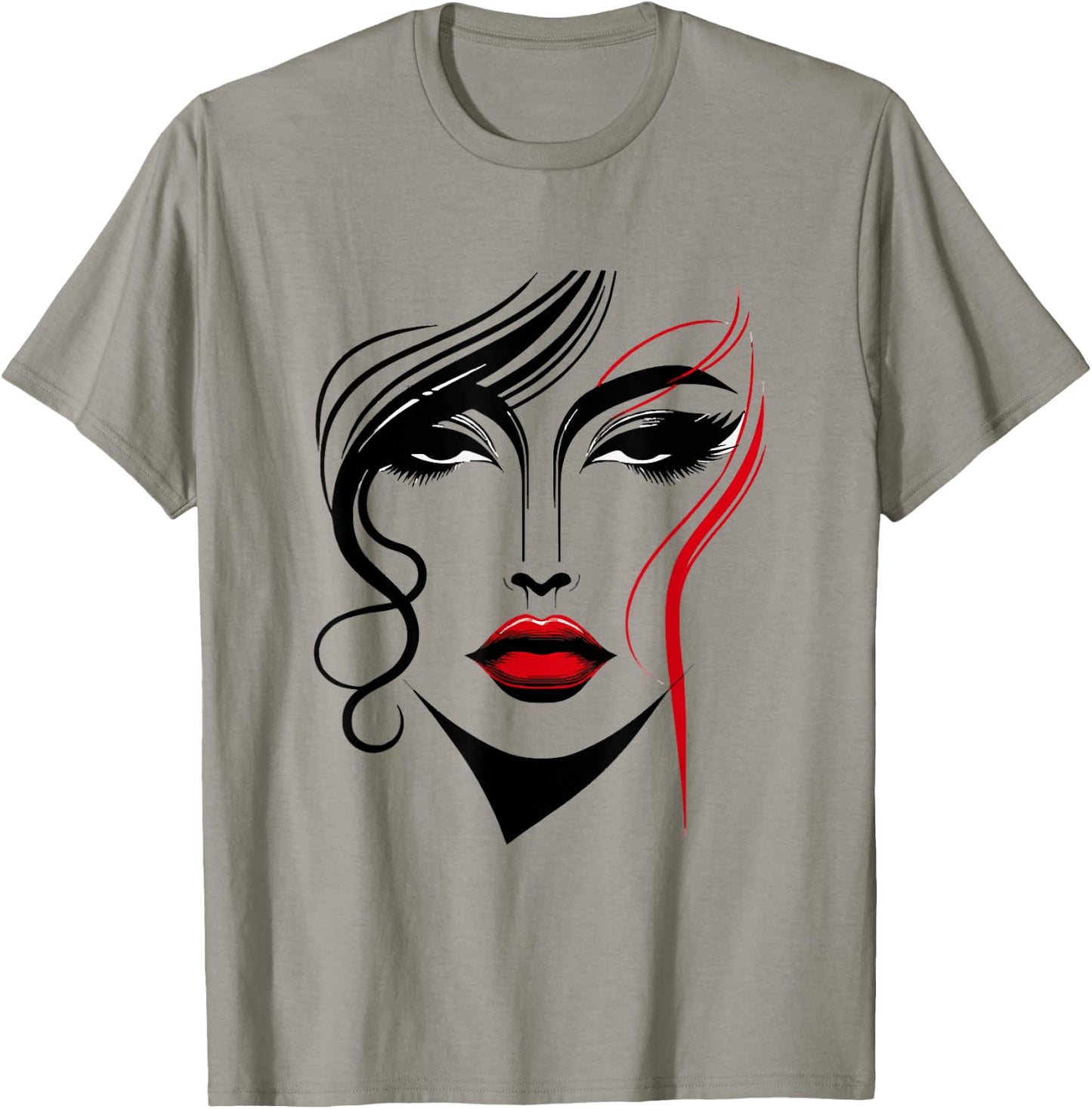 Abstract Female Face With Red Lipstick Abstract Art Piece T-Shirt - T-Shirt | Sand