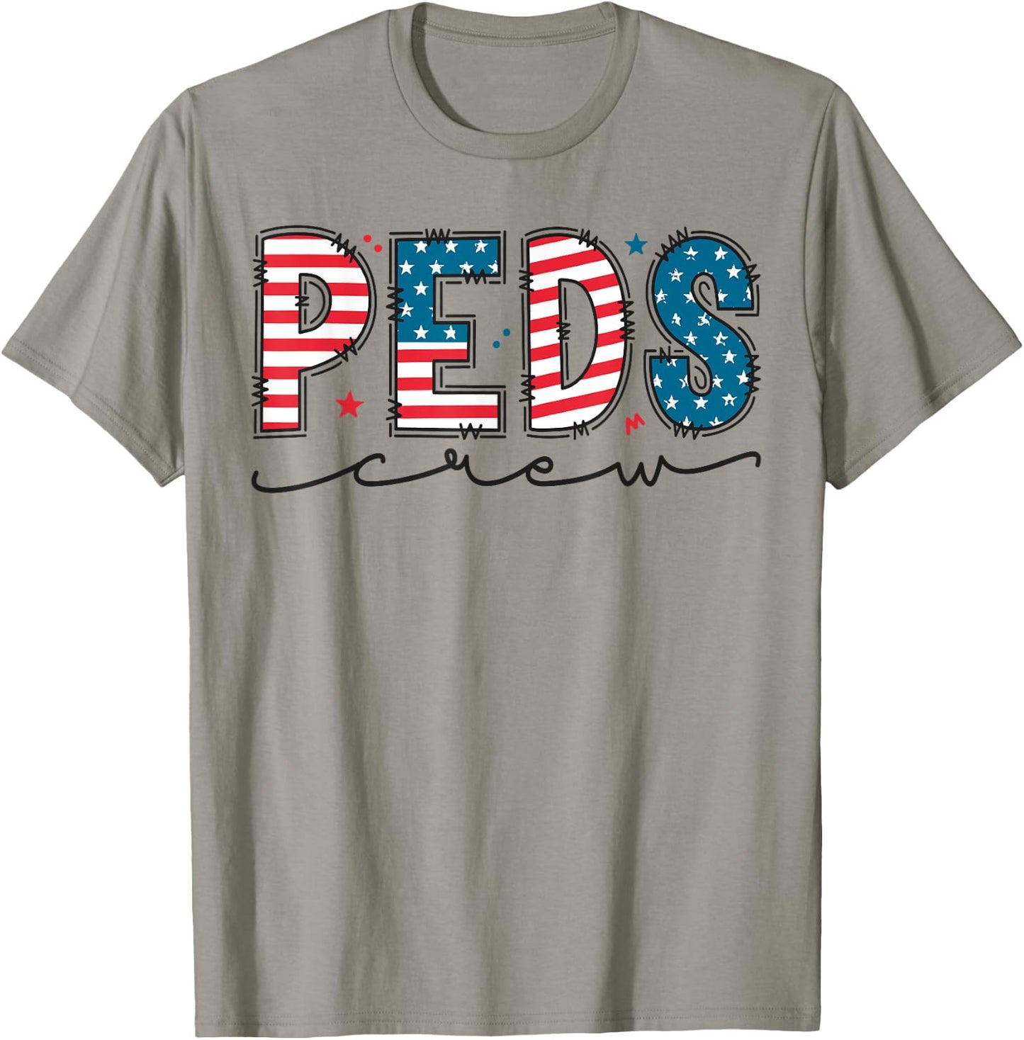 Peds Crew 4th Of July Patriotic Pediatric Nurse USA Flag T-Shirt - T-Shirt | Sand