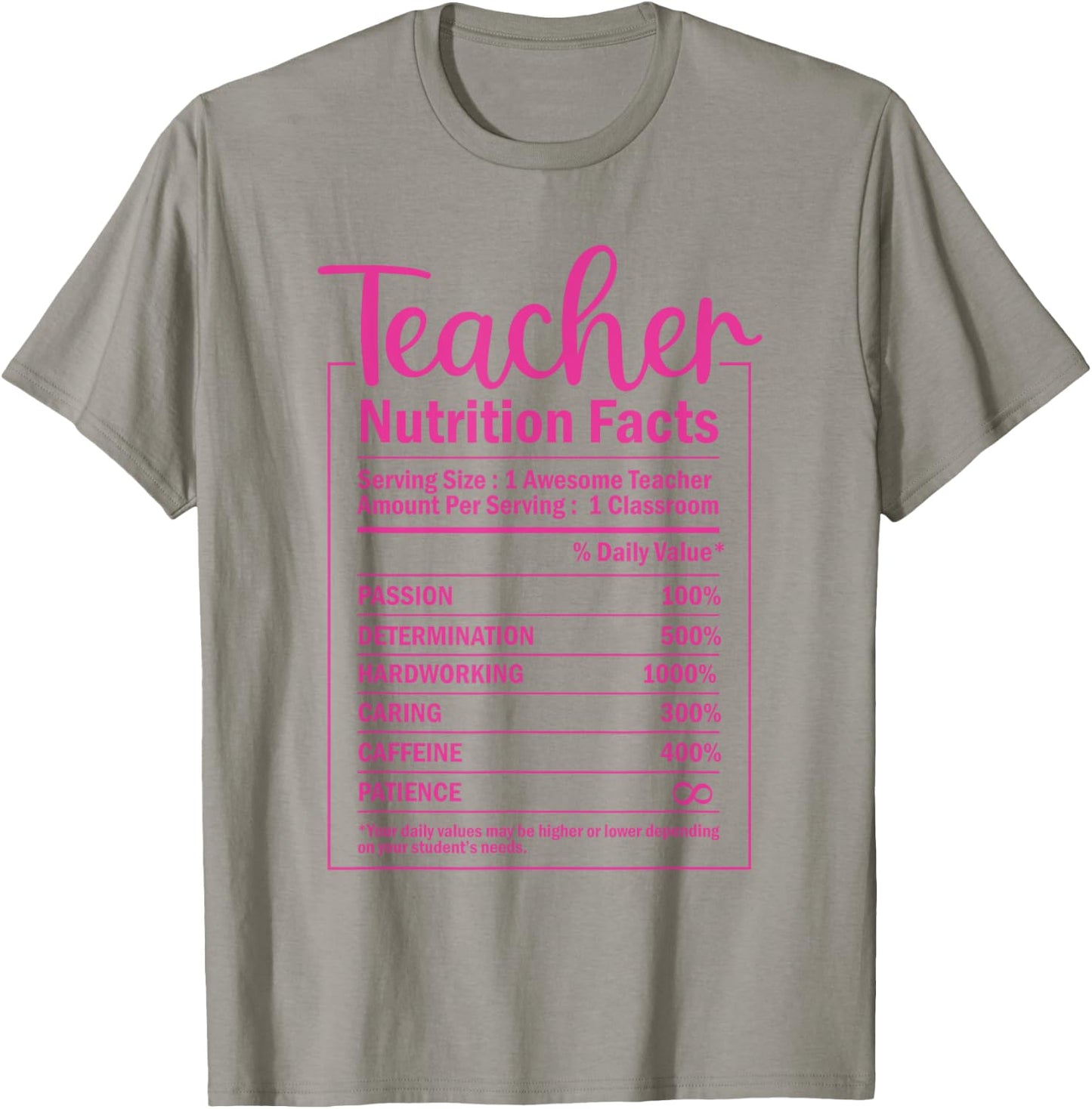 Funny Teacher Nutrition Facts Food Package Labels Teacher T-Shirt - T-Shirt | Sand