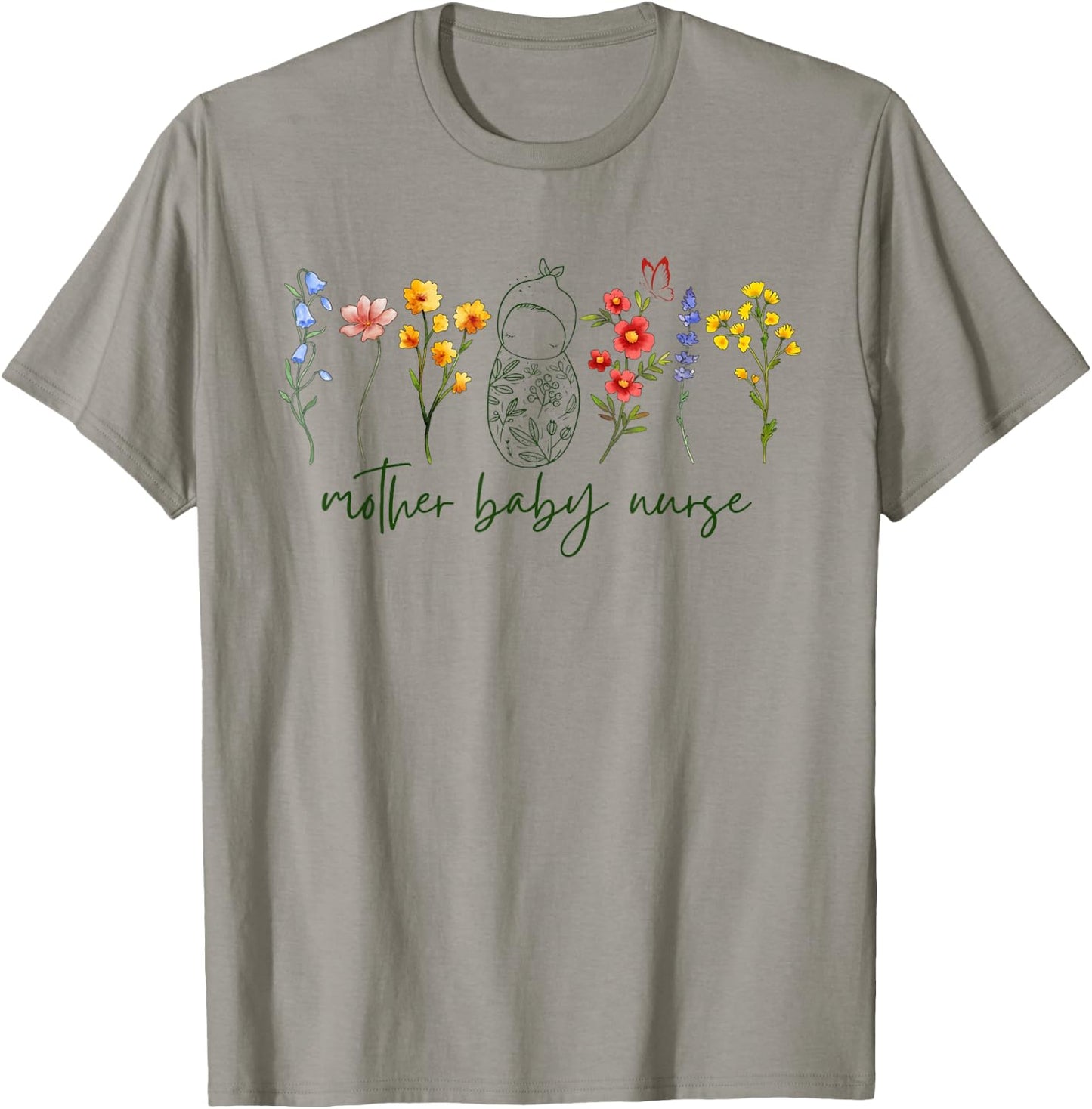 Mother Baby Nurse Wildflower Postpartum Nurse Graduation T-Shirt - T-Shirt | Sand