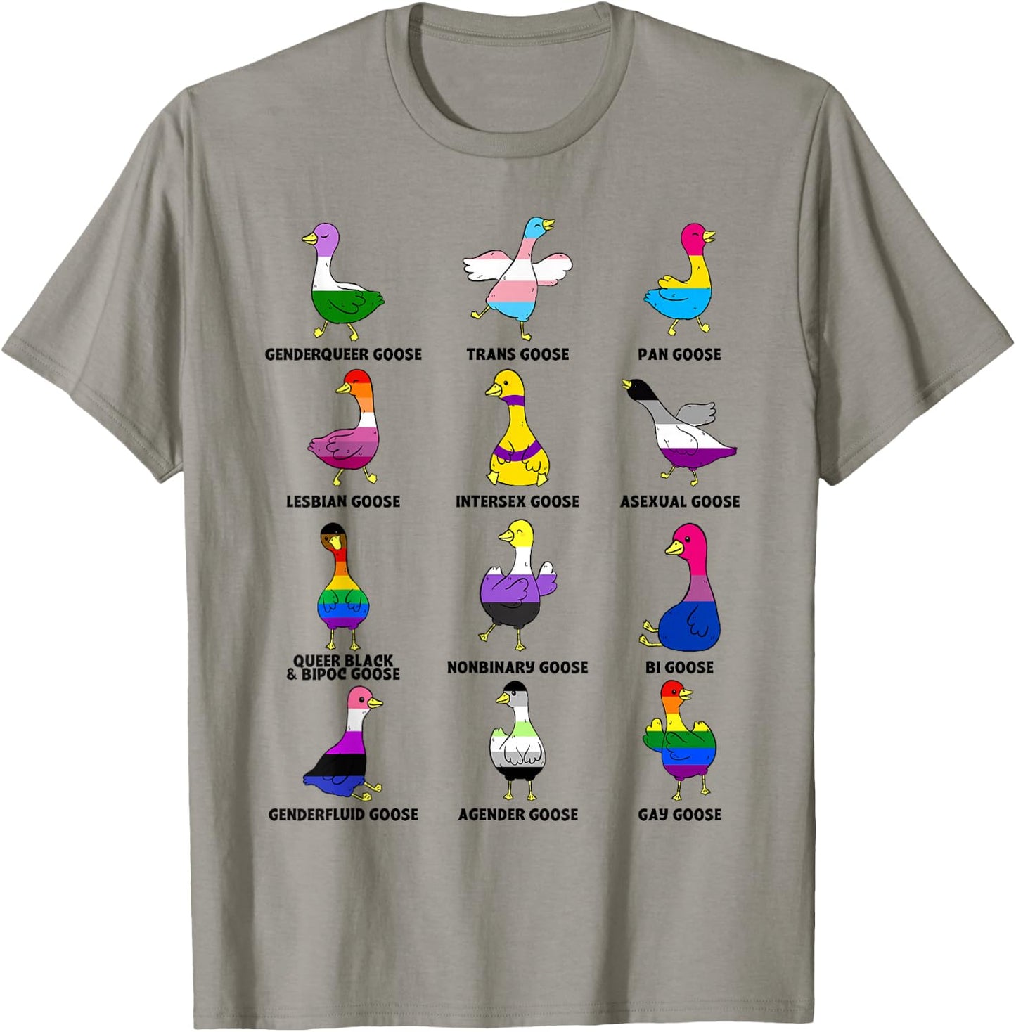Cute Goose Geese LGBTQ Pride Month Rainbow Flag Proud Ally T-Shirt - T-Shirt | Sand