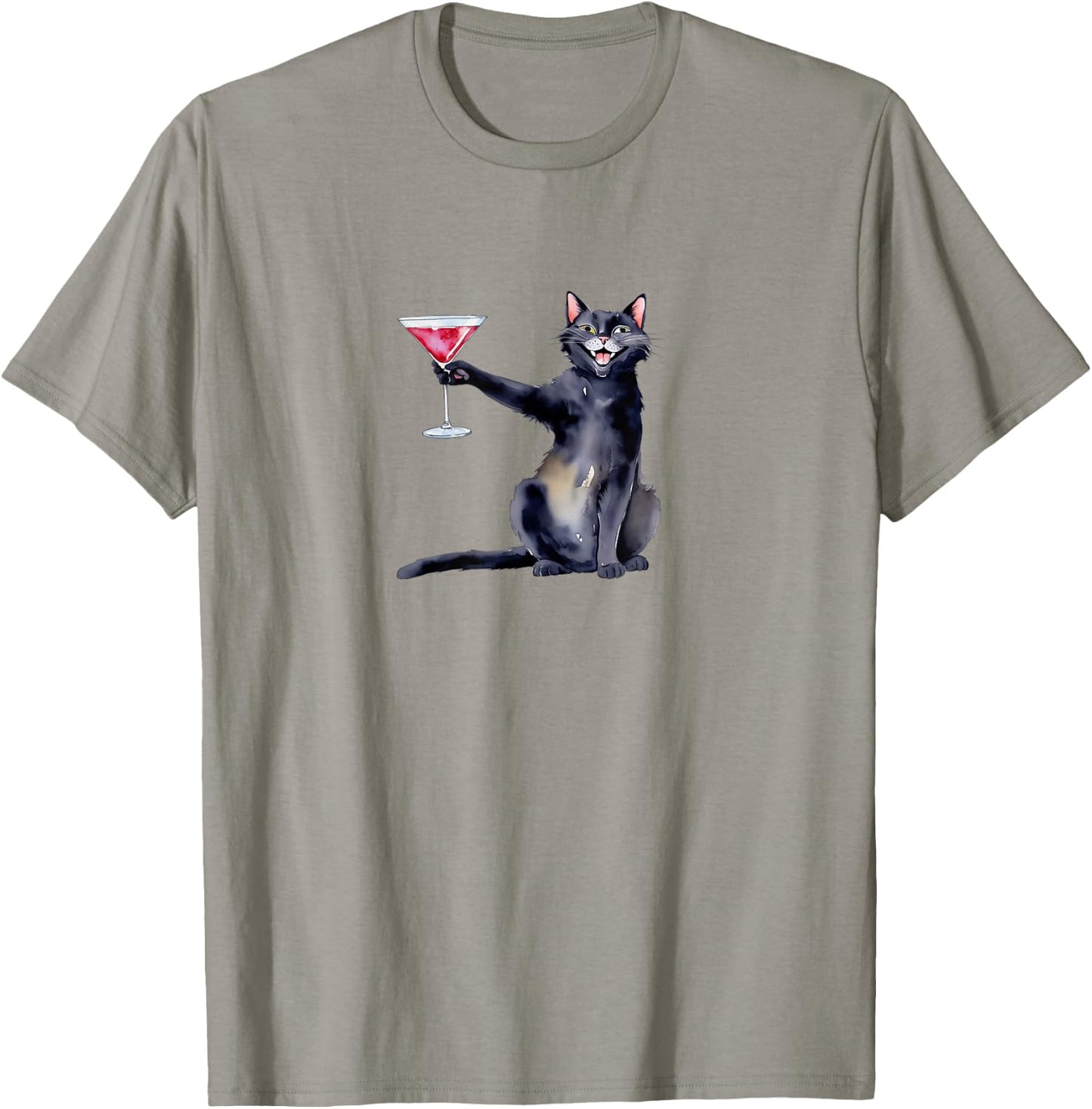 Cat with Martini Glass Cocktail T-Shirt - T-Shirt | Sand