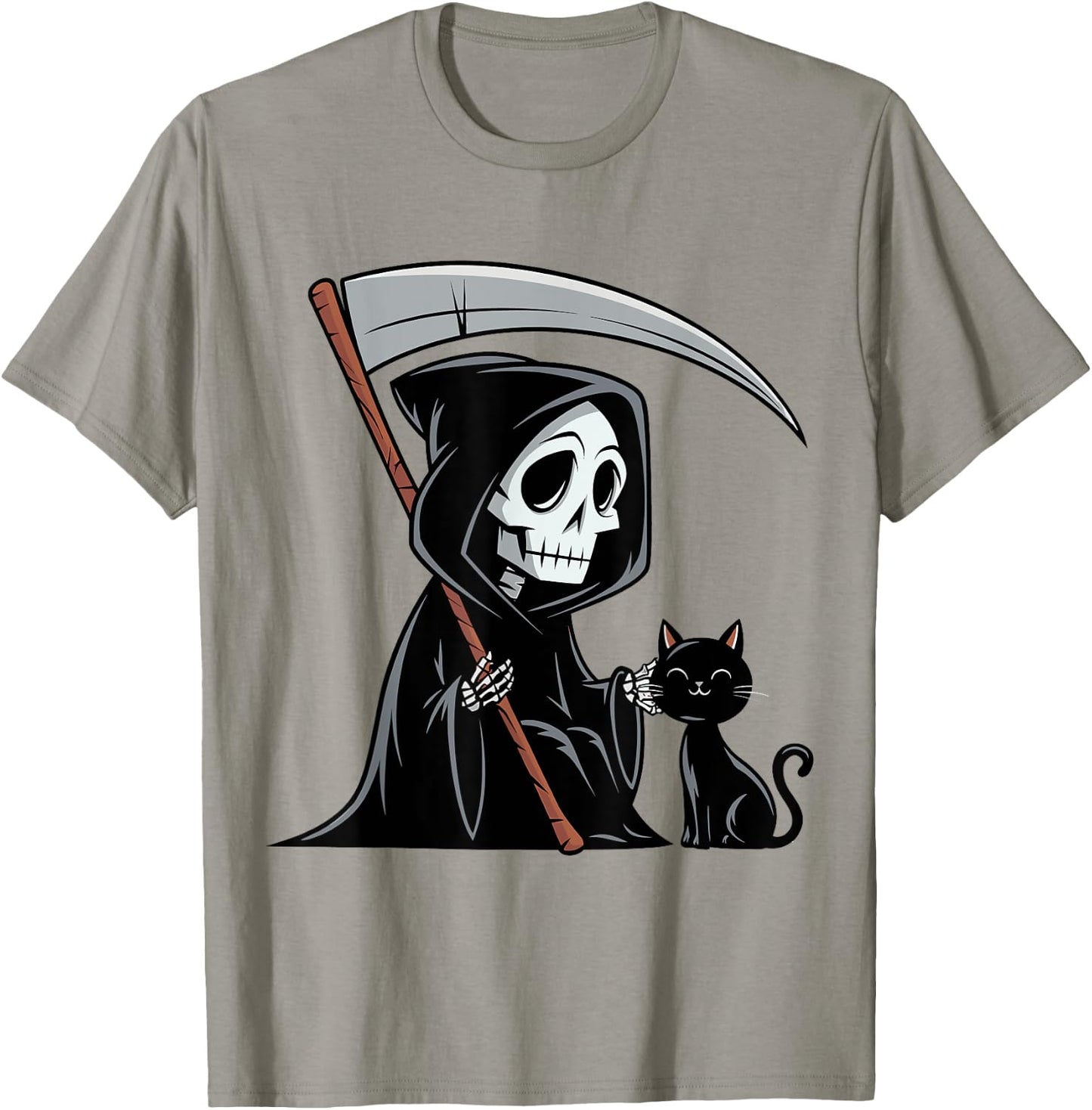 Funny Grim Reaper Black Cat Lovers Spooky Halloween Cats Men Women T-Shirt - T-Shirt | Sand