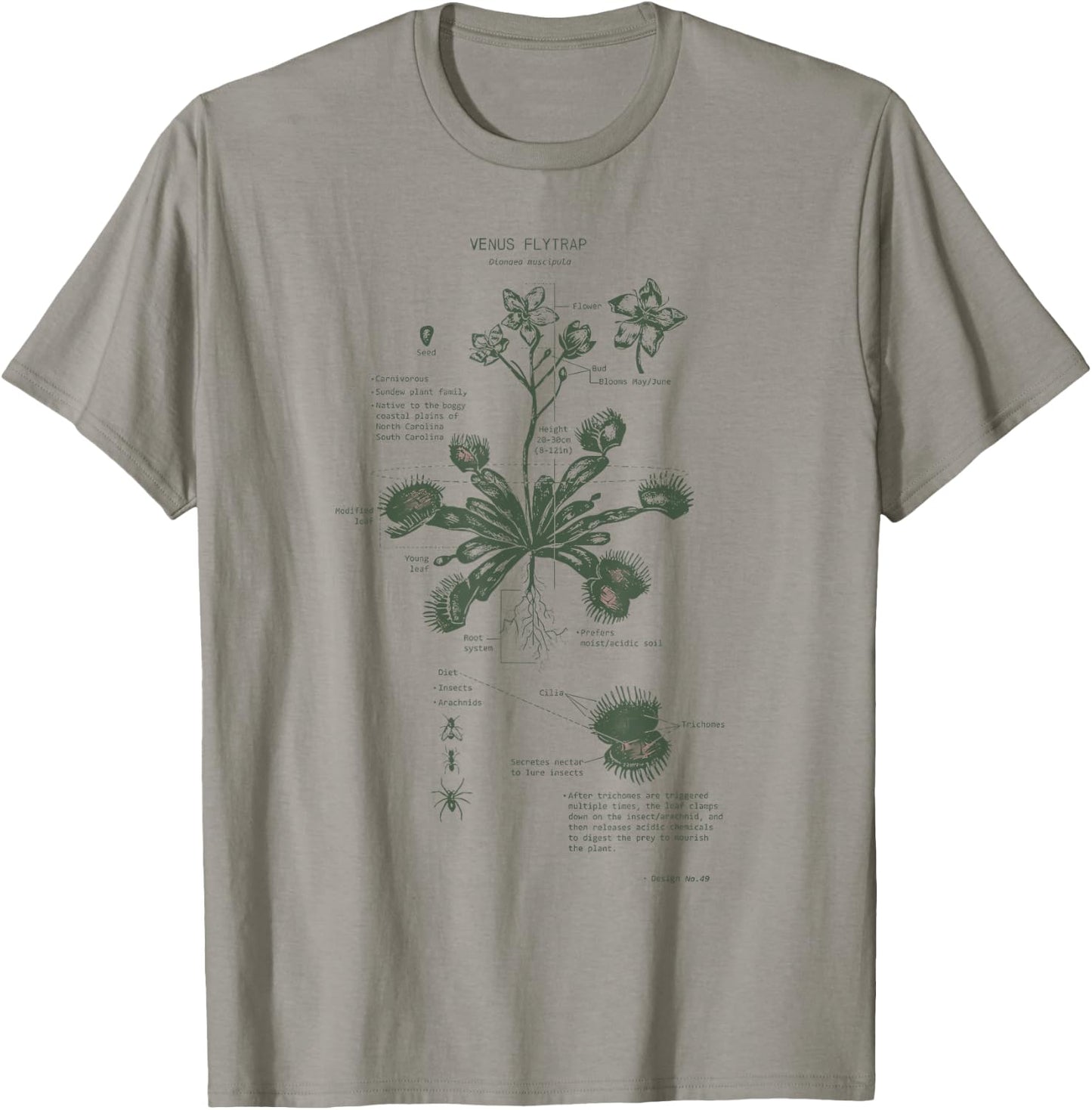 Venus Flytrap Anatomy Diagram Botanical Nature Flower T-Shirt - T-Shirt | Sand