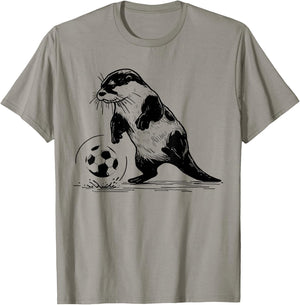 Vintage Otter Playing Soccer Funny Animal Sport Lover T-Shirt - T-Shirt | Sand