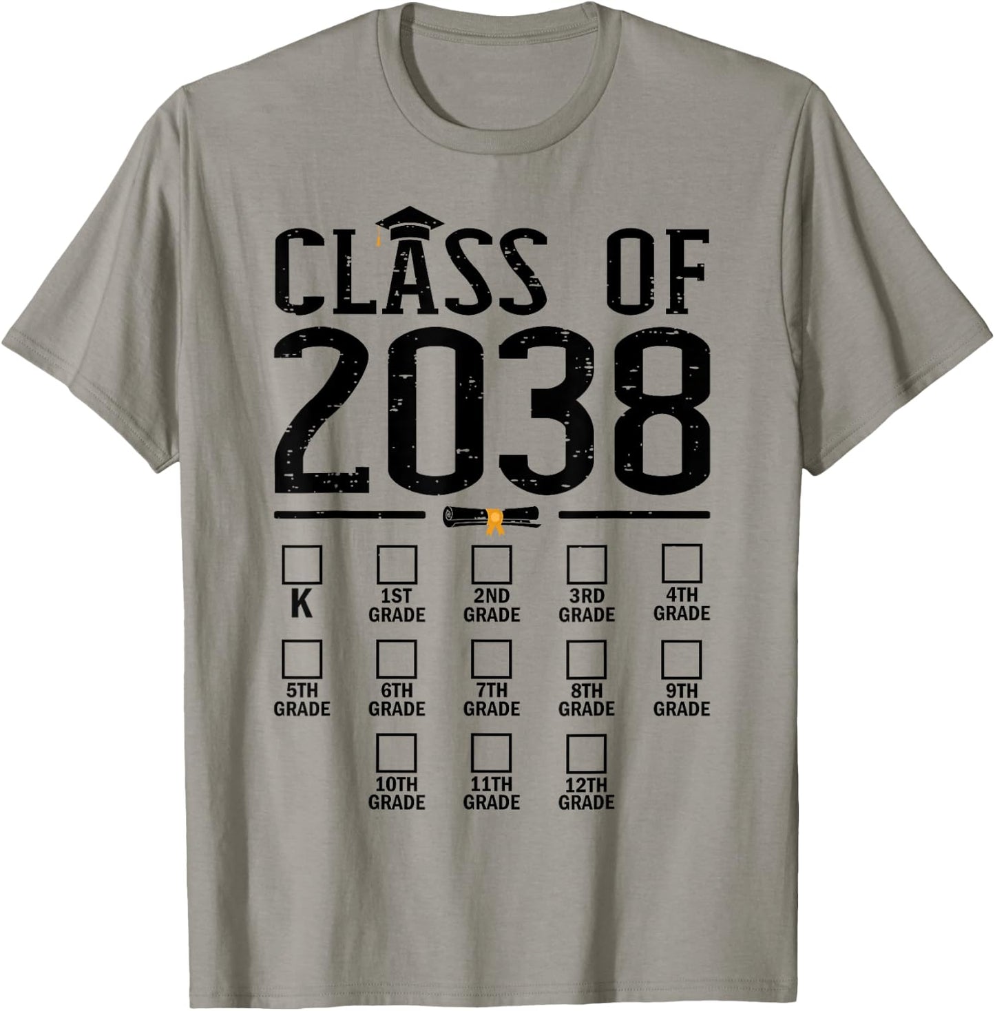 Class of 2038 grow with me checklist kindergarten 12th grade T-Shirt - T-Shirt | Sand