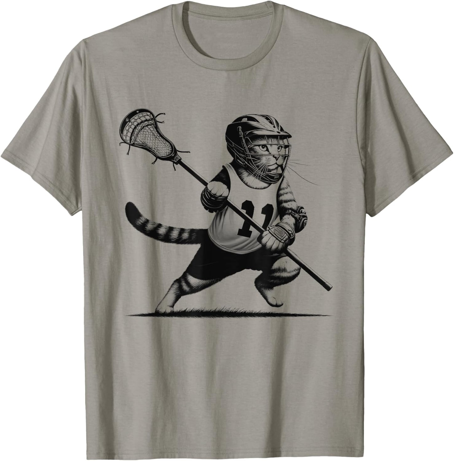 Vintage Cat Playing Lacrosse Kitten Lover Lacrosse Player Women Girls Kids T-Shirt - T-Shirt | Sand