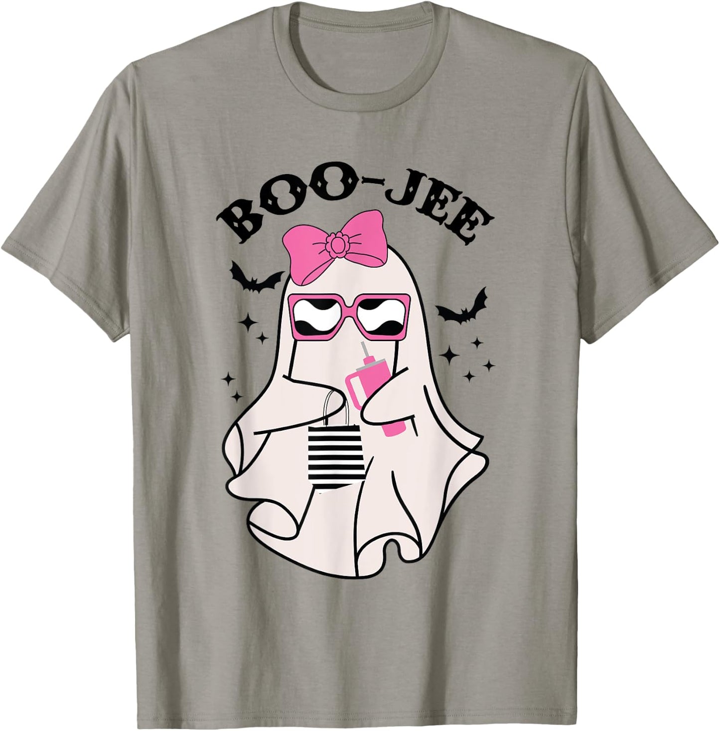 Boo-Jee Funny Halloween Cute Pink ghost Spooky season T-Shirt - T-Shirt | Sand