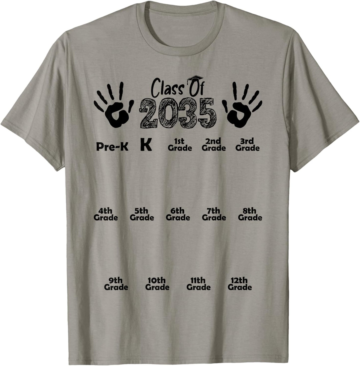 Class of 2035 Grow With Me Shirt Handprint Pre-K 12th Grade T-Shirt - T-Shirt | Sand