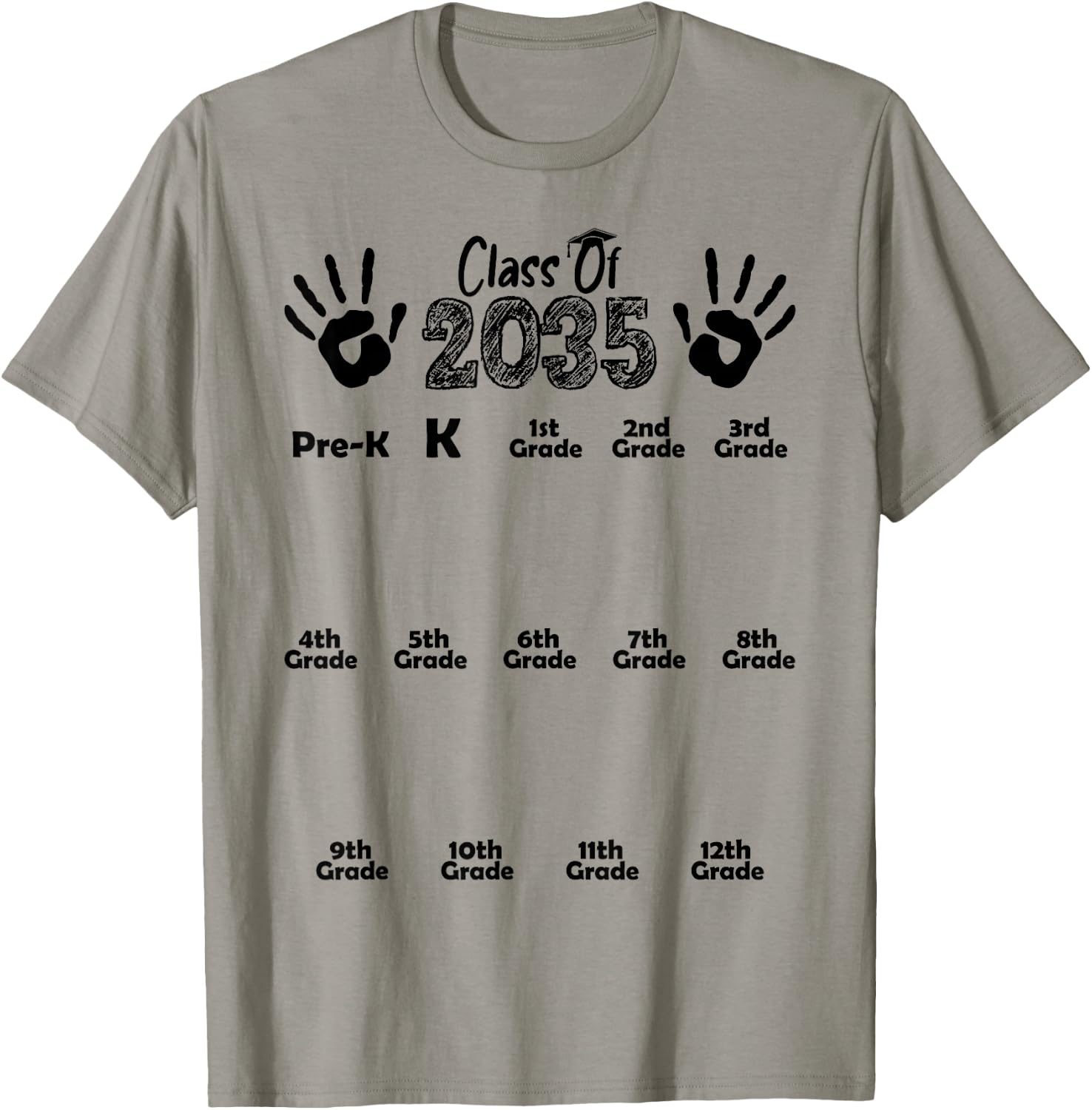 Class of 2035 Grow With Me Shirt Handprint Pre-K 12th Grade T-Shirt - T-Shirt | Sand