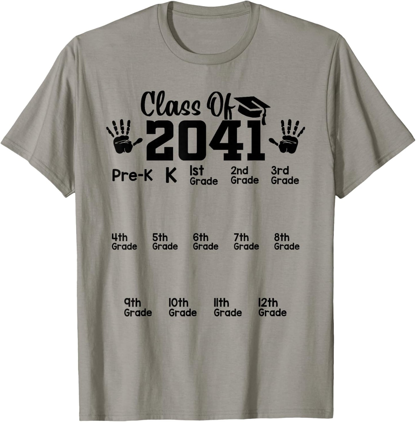 Class of 2041 Grow With Me Handprint Pre-k 12th Grade T-Shirt - T-Shirt | Sand