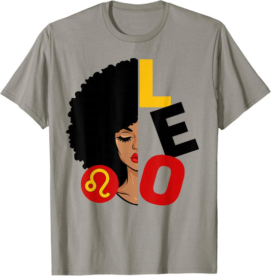 Leo Queen Afro Black Woman Melanin Girl Zodiac Sign T-Shirt - T-Shirt | Sand
