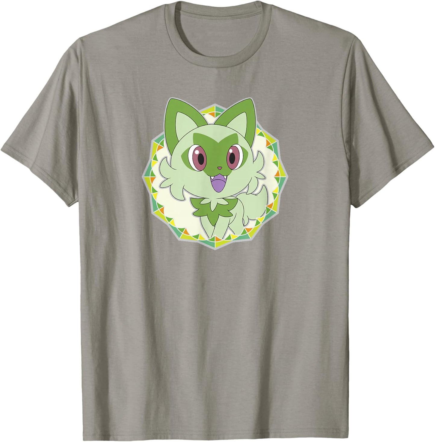Pokémon Sprigatito Sparkle Geometric Portrait Icon T-Shirt - T-Shirt | Sand