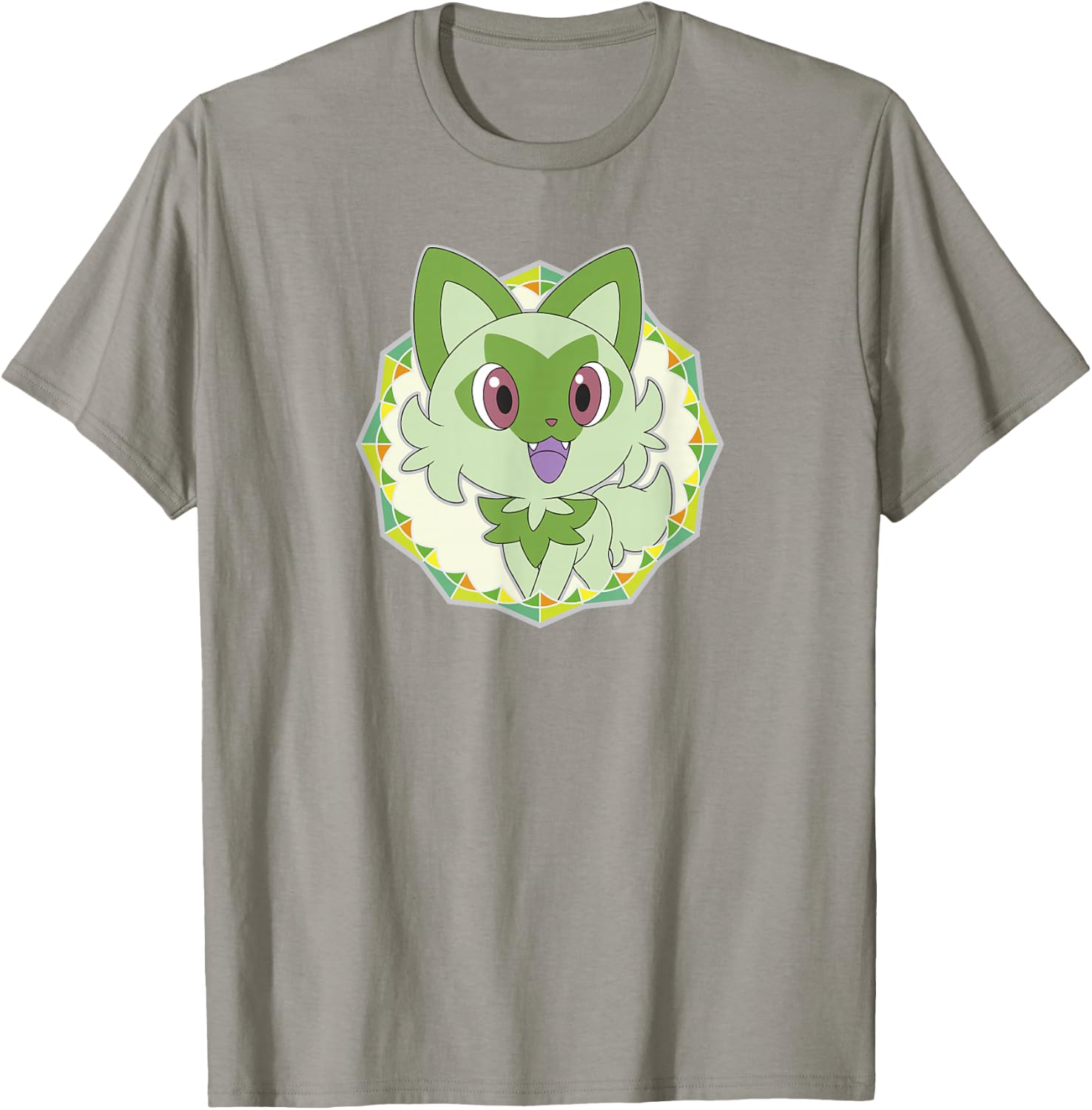 Pokémon Sprigatito Sparkle Geometric Portrait Icon T-Shirt - T-Shirt | Sand