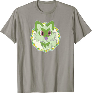 Pokémon Sprigatito Sparkle Geometric Portrait Icon T-Shirt - T-Shirt | Sand
