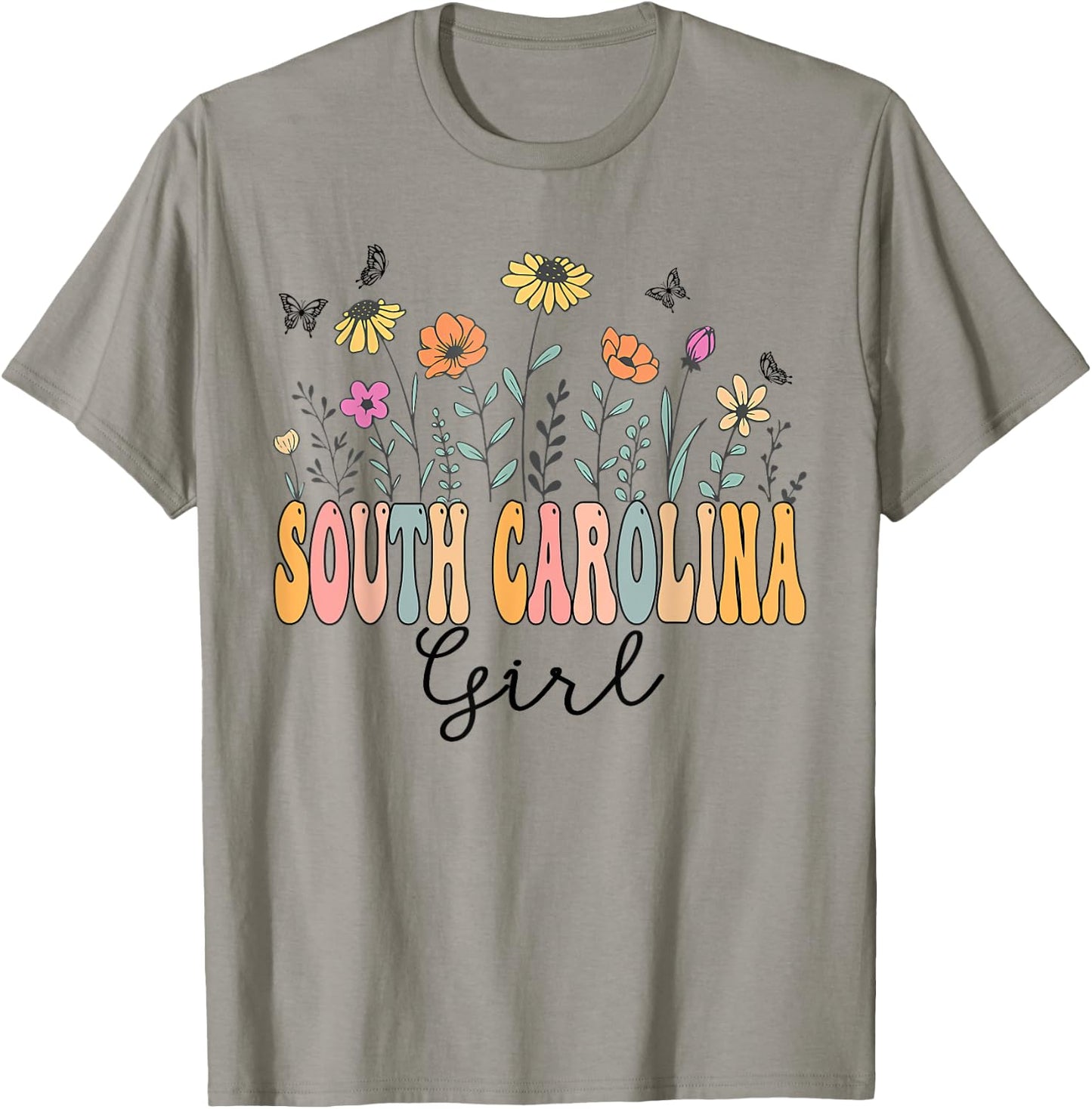 South Carolina Girl Wildflower Groovy South Carolina Lover T-Shirt - T-Shirt | Sand