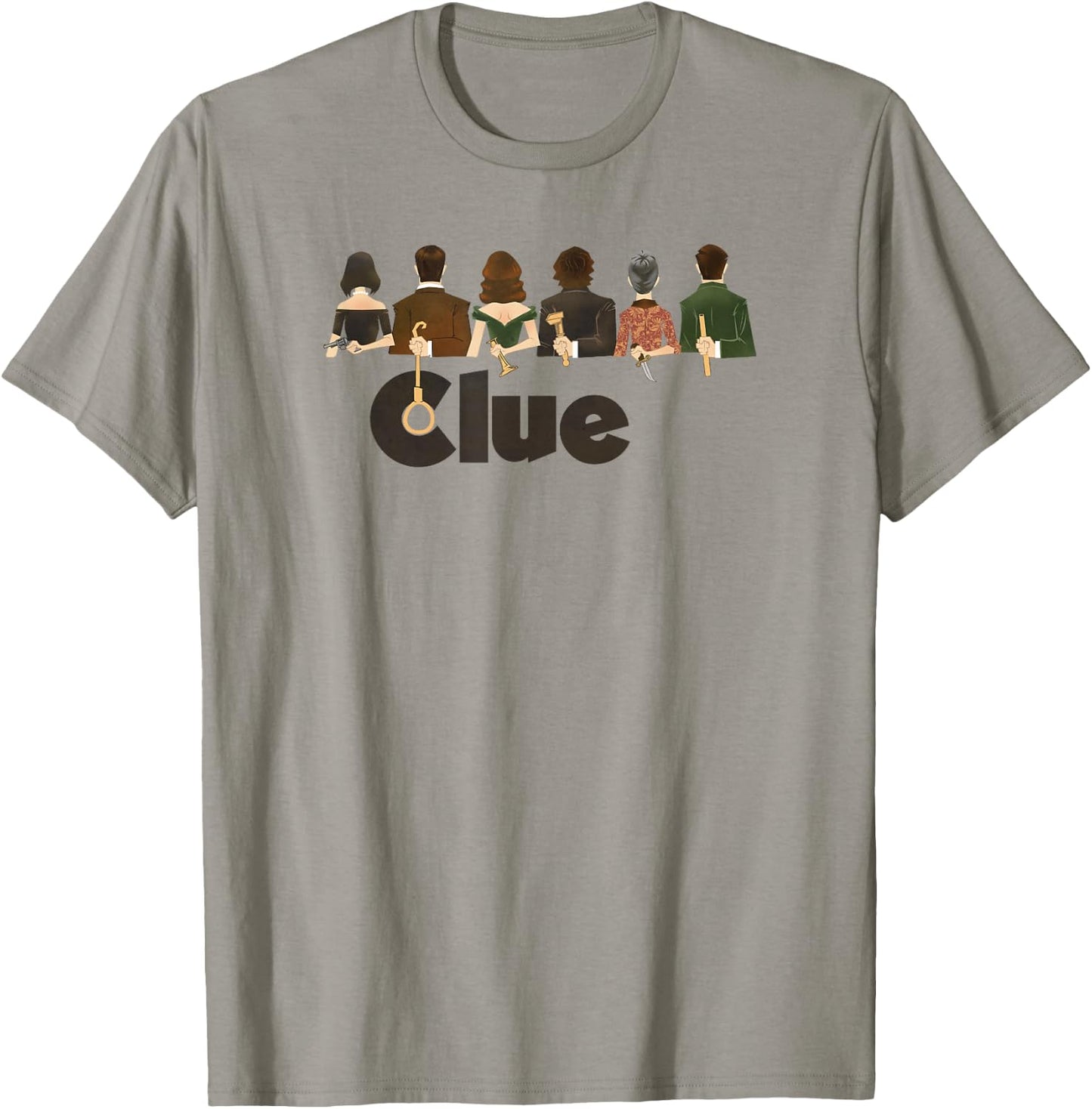 Clue Characters Hiding Their Weapons On Their Backs Lineup T-Shirt - T-Shirt | Sand