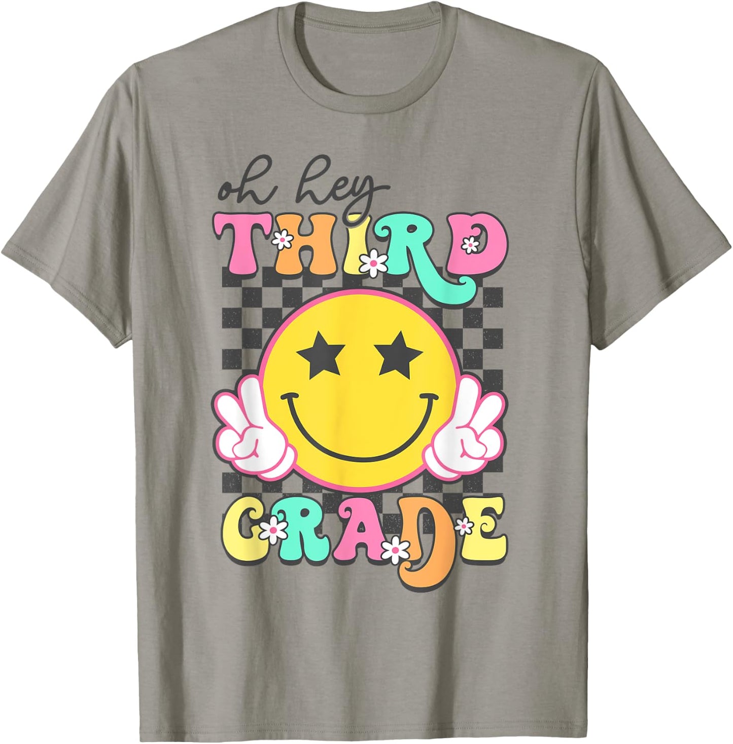 Oh Hey Third Grade Hippie Smile Face Teachers Students Kids T-Shirt - T-Shirt | Sand