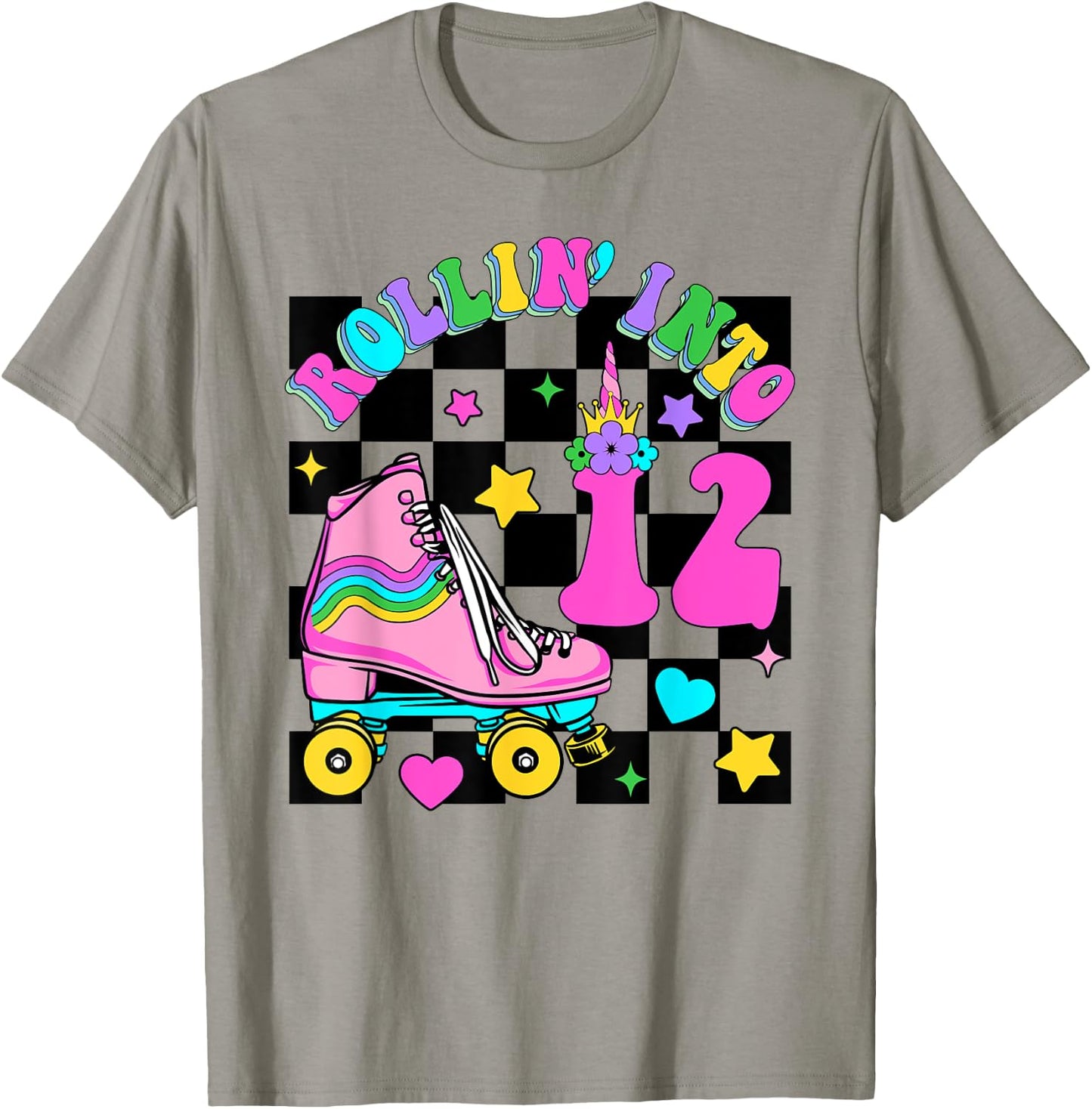 Rolling Into 12 Years Old Skater 12th Birthday Kids Girls T-Shirt - T-Shirt | Sand
