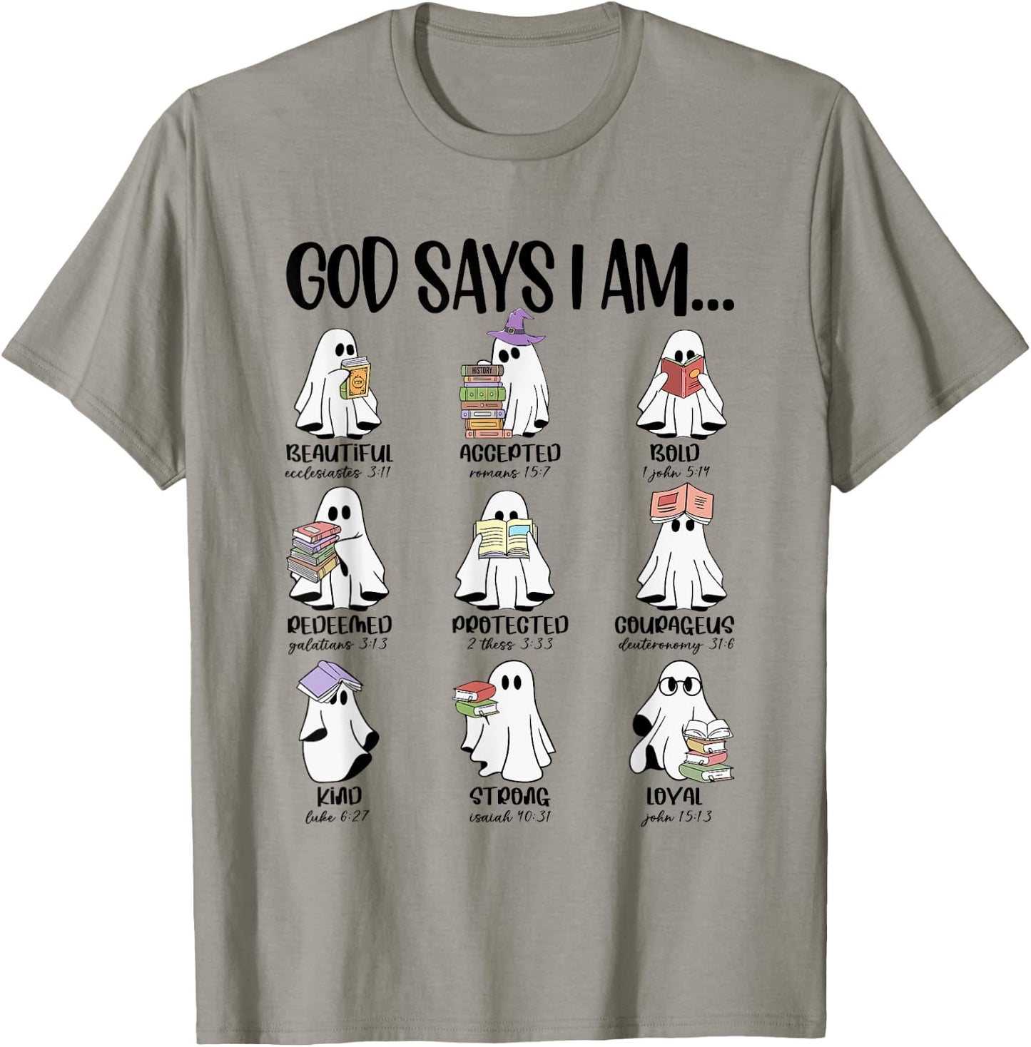 God Says I Am Cute Ghost Book Bookworm Halloween Women Men T-Shirt - T-Shirt | Sand