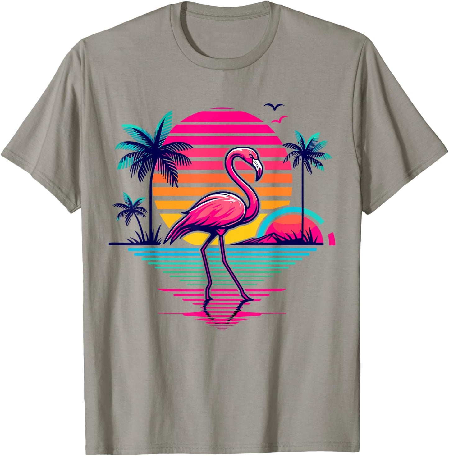Flamingo Beach Summer Palm Trees Tropical Summer Women Girls Kids T-Shirt - T-Shirt | Sand