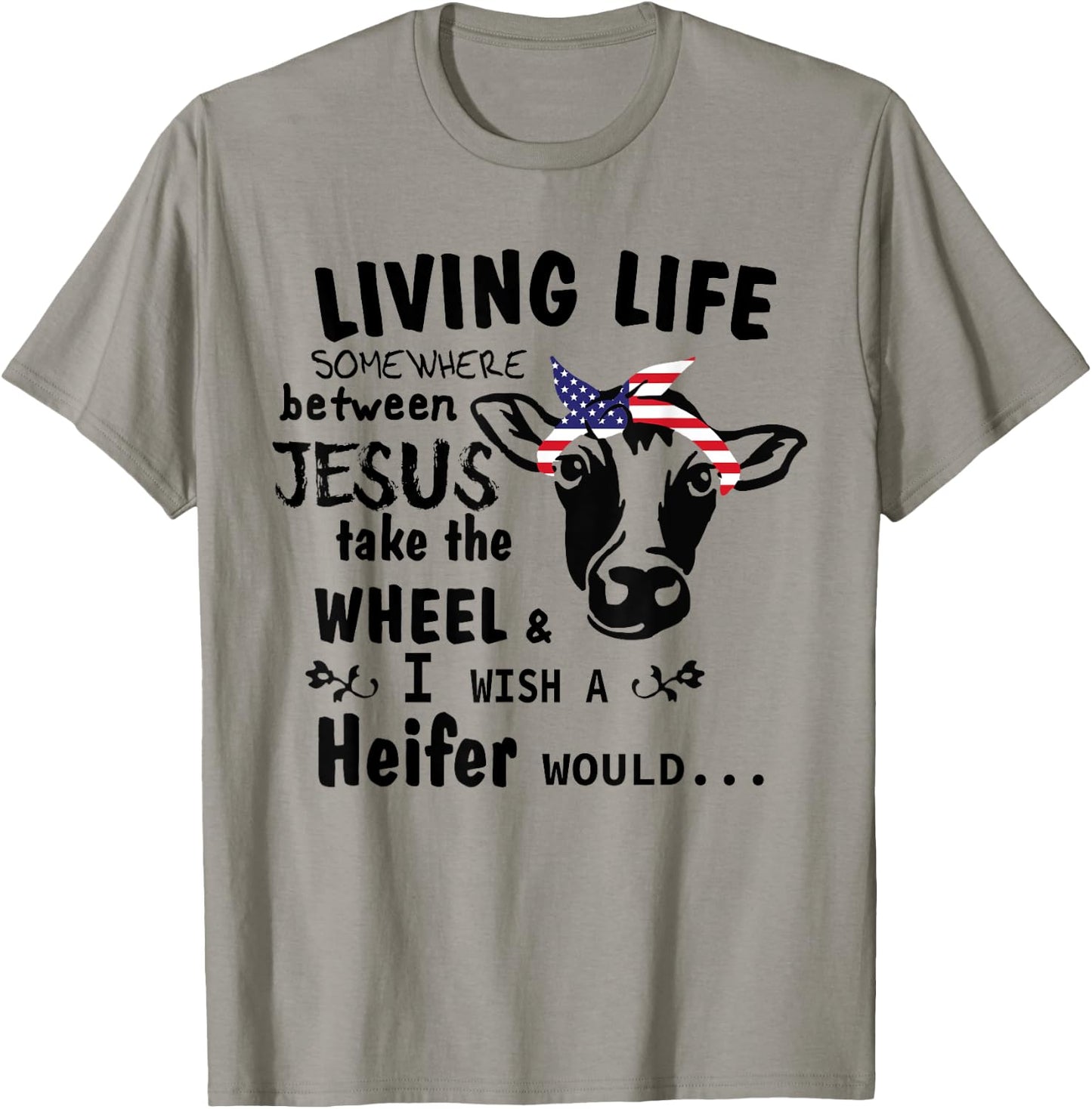 Living Life Somewhere Between Jesus Take The Wheel Farm T-Shirt - T-Shirt | Sand