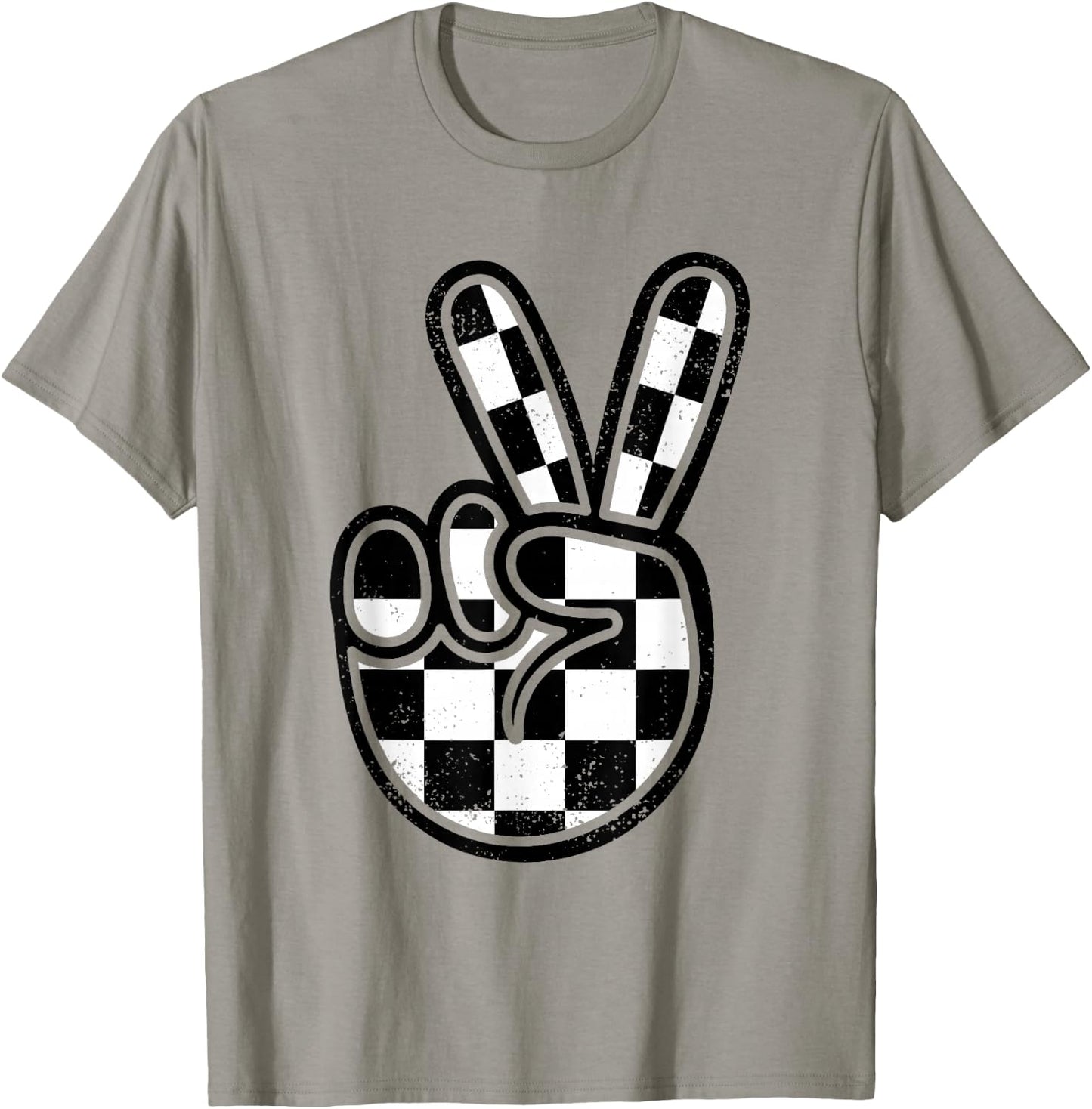 Checkered Peace Sign 60s 70s 80s Race Car Gamer Boys Toddler T-Shirt - T-Shirt | Sand