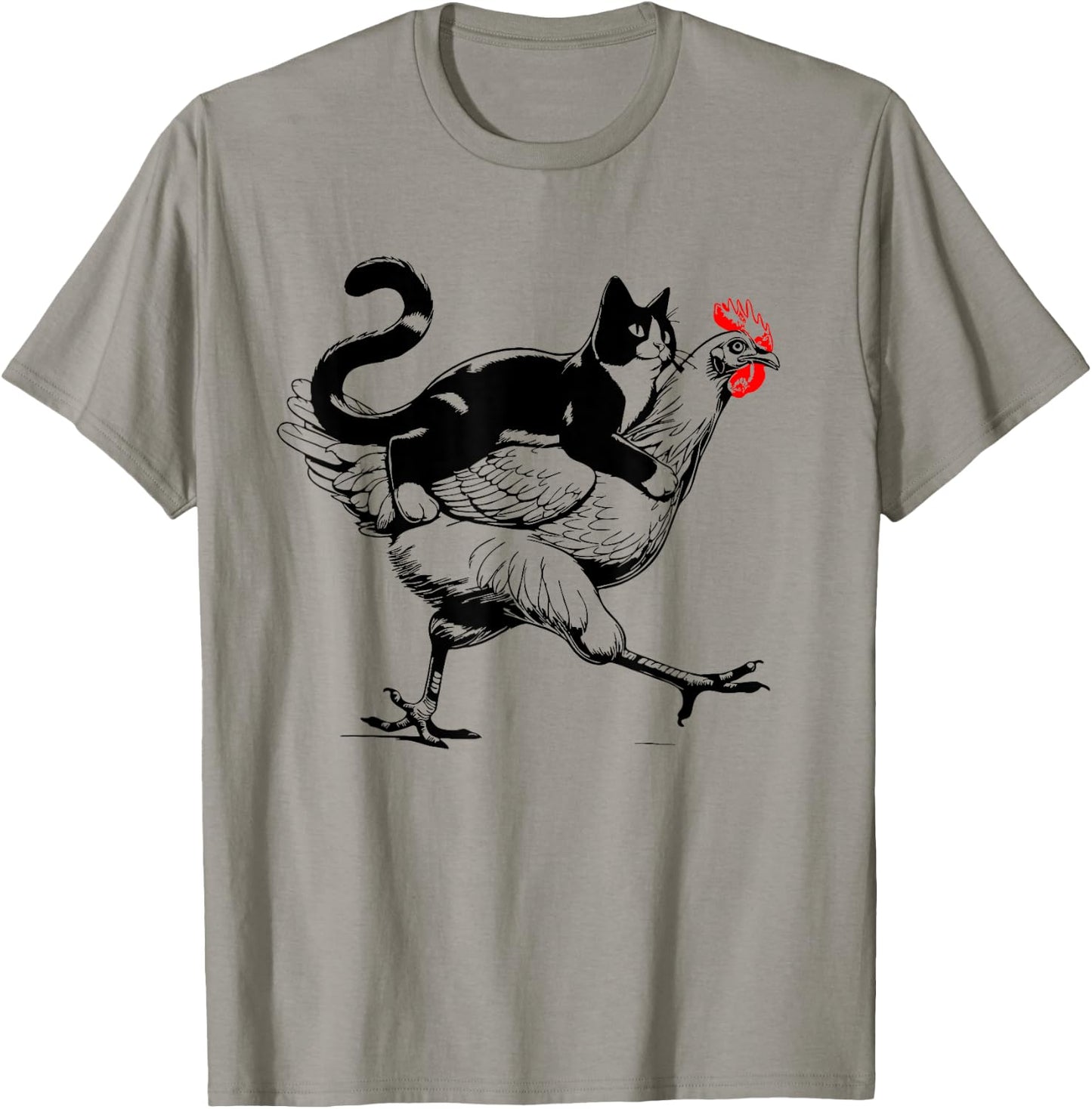 Tuxedo Cat on a Chicken Funny tuxedo cat riding a chicken Women Girls Kids T-Shirt - T-Shirt | Sand