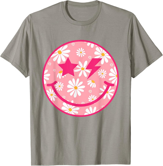 Retro Pink Happy Face Checkered Pattern Smile Face Trendy T-Shirt - T-Shirt | Sand