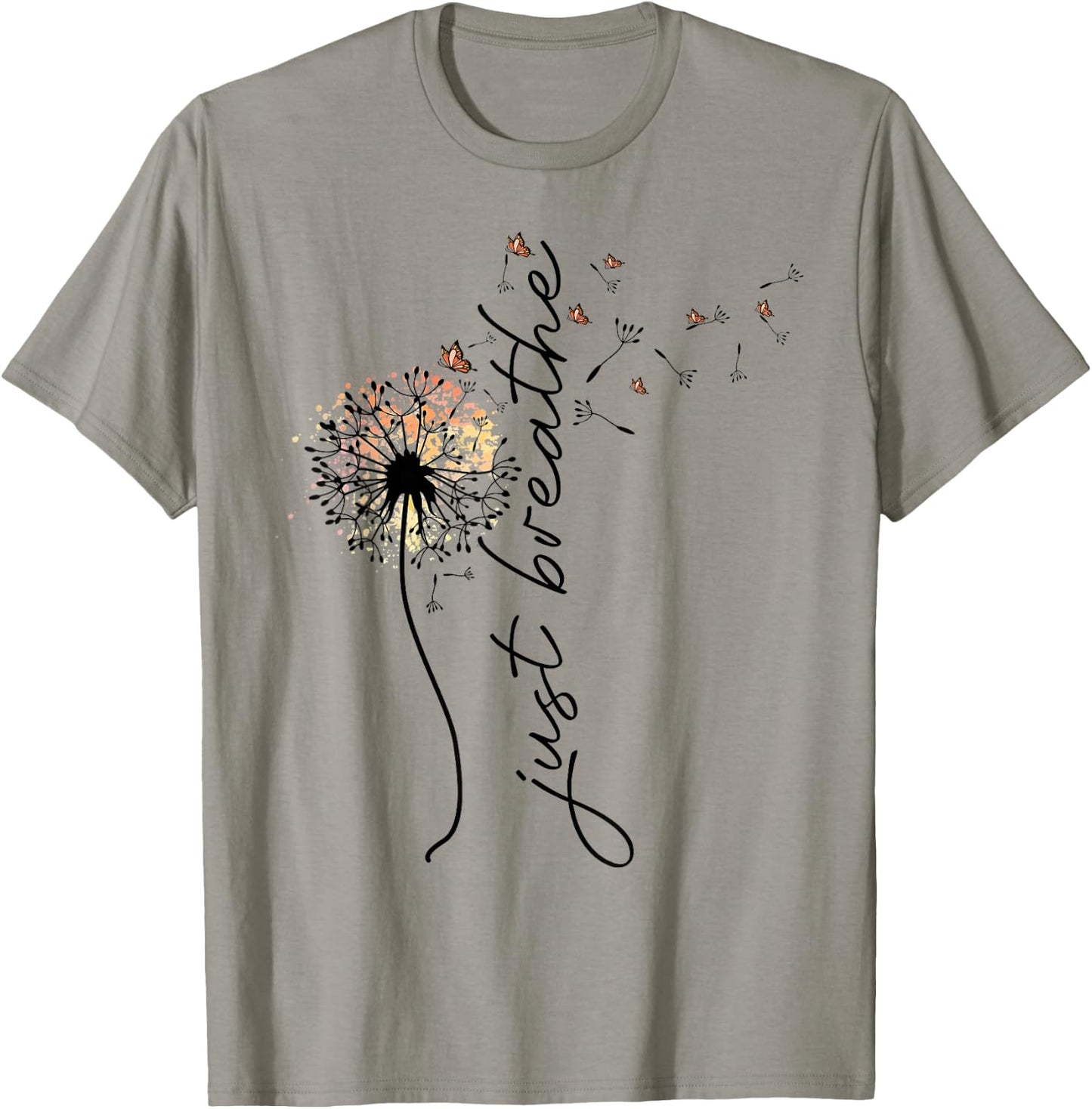 Just Breathe Dandelion and Buterflies Summer T-Shirt - T-Shirt | Sand