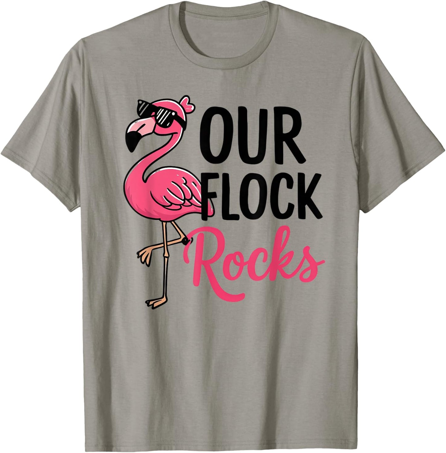 Our Flock Rocks Flamingo Shirt - Fun Group Matching T-Shirt - T-Shirt | Sand