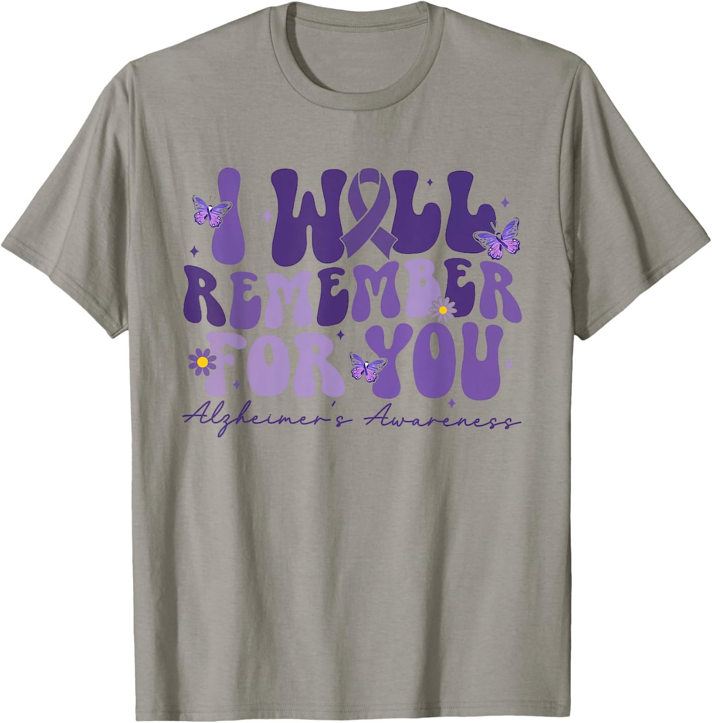 Retro I Will Remember For You Butterfly Alzheimers Awareness T-Shirt - T-Shirt | Sand