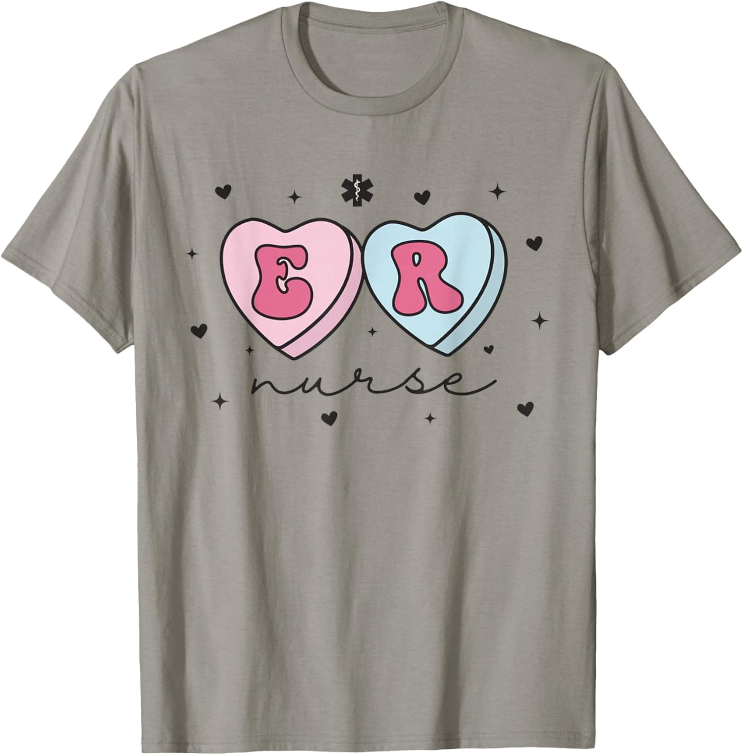 ER Nurse Valentine's Day Heart Candy Emergency Department ED T-Shirt - T-Shirt | Sand